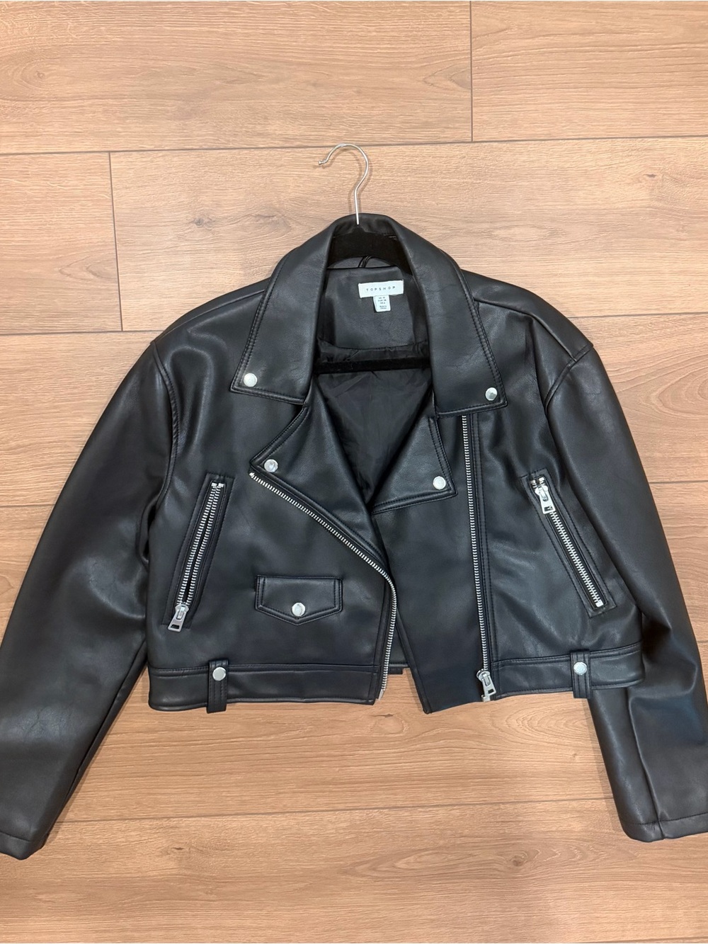 Topshop Black Cropped Moto Leather Jacket